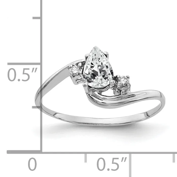 Solid 14k White Gold 6x4mm Pear Cubic Zirconia AA Simulated CZ Ring Goldia Rings