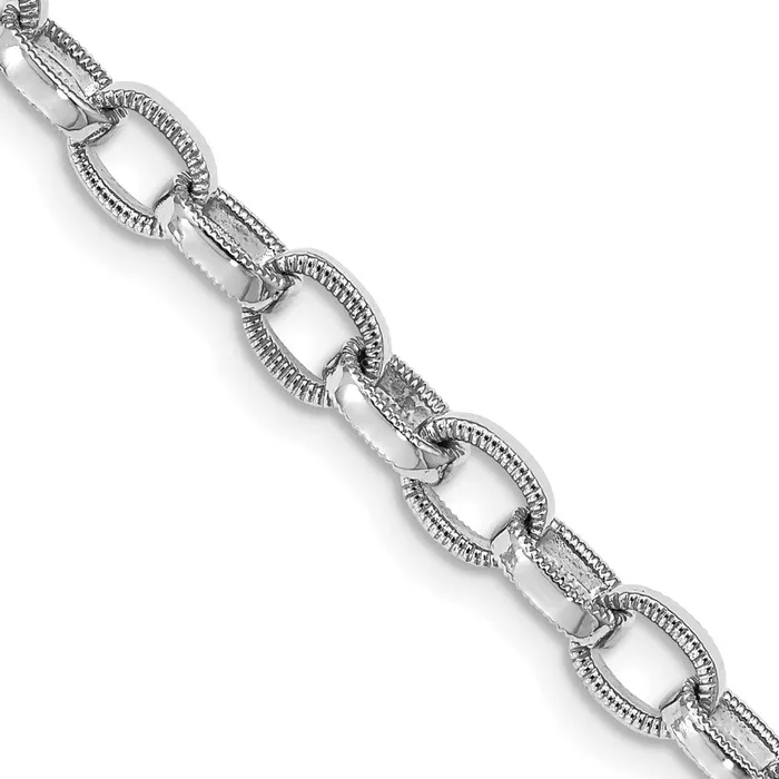 Solid 14K White Gold 85 inch 5mm Hand Polished with Ridged Edge Fancy Link Fancy Lobster Clasp Bracelet MDS Bracelets Solid 14K White Gold 85 inch 5mm Hand Polished with Ridged Edge Fancy Link Fancy Lobster Clasp Bracelet MDS Bracelets