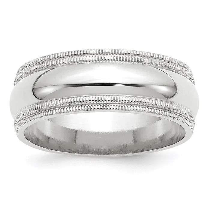 Solid 14K White Gold 8mm Double Milgrain Comfort Fit MensWomens Wedding Band Ring Size 75 Goldia Rings Solid 14K White Gold 8mm Double Milgrain Comfort Fit MensWomens Wedding Band Ring Size 75 Goldia Rings