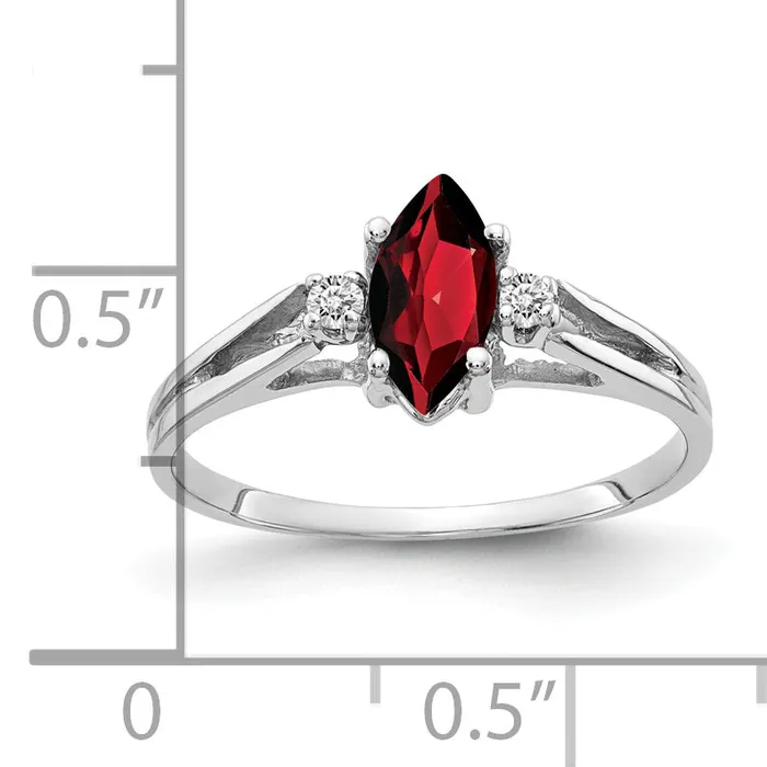 Solid 14k White Gold 8x4mm Marquise Simulated Garnet AA CZ Ring Goldia Rings