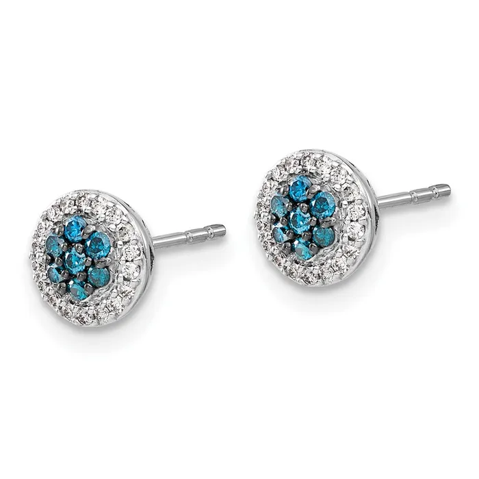 Solid 14k White Gold BlueWhite Simulated CZ Cluster Post Earrings Goldia Earrings