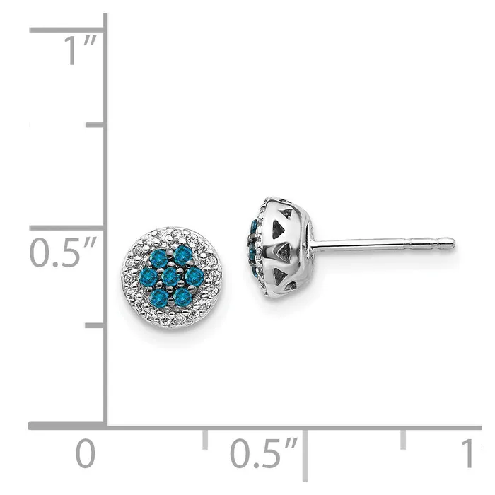 Solid 14k White Gold BlueWhite Simulated CZ Cluster Post Earrings Goldia Earrings