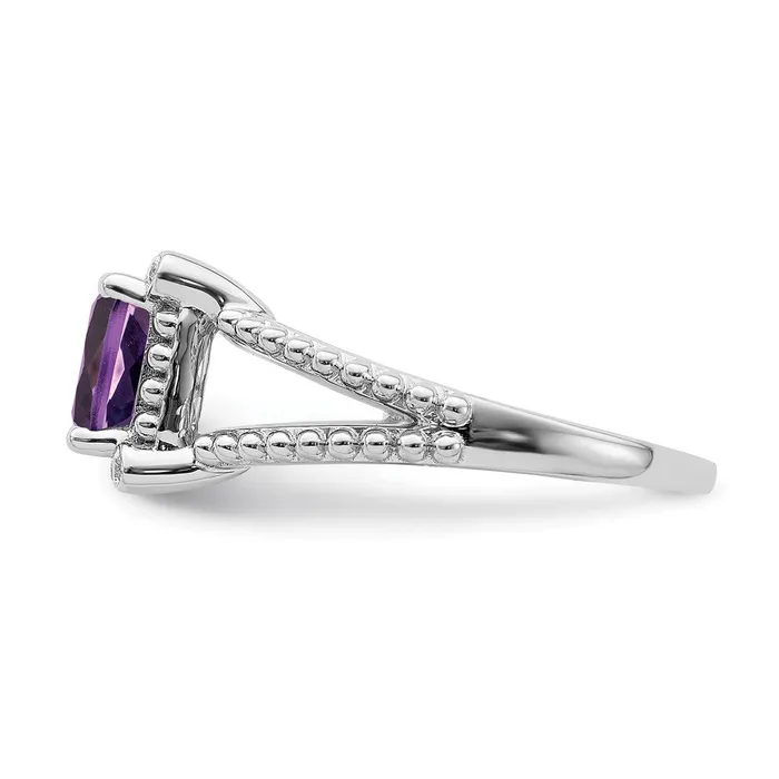 Solid 14k White Gold Cushion Simulated Amethyst and CZ Ring Goldia Rings