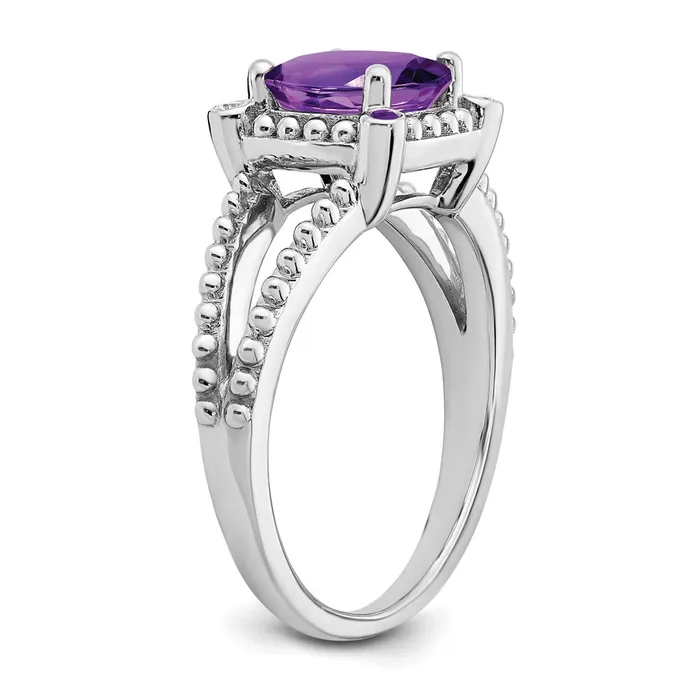 Solid 14k White Gold Cushion Simulated Amethyst and CZ Ring Goldia Rings