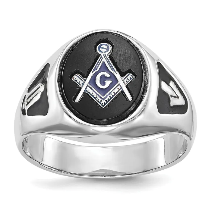 Solid 14k White Gold Mens Masonic Ring Goldia Rings