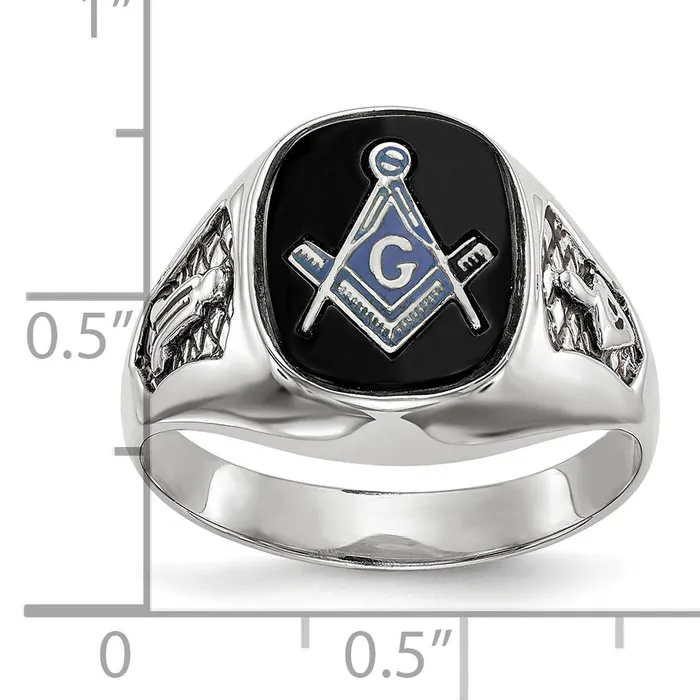 Solid 14k White Gold Mens Masonic Ring Goldia Rings