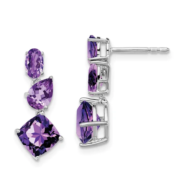 Solid 14k White Gold Simulated Amethyst Dangle Earrings Goldia Earrings