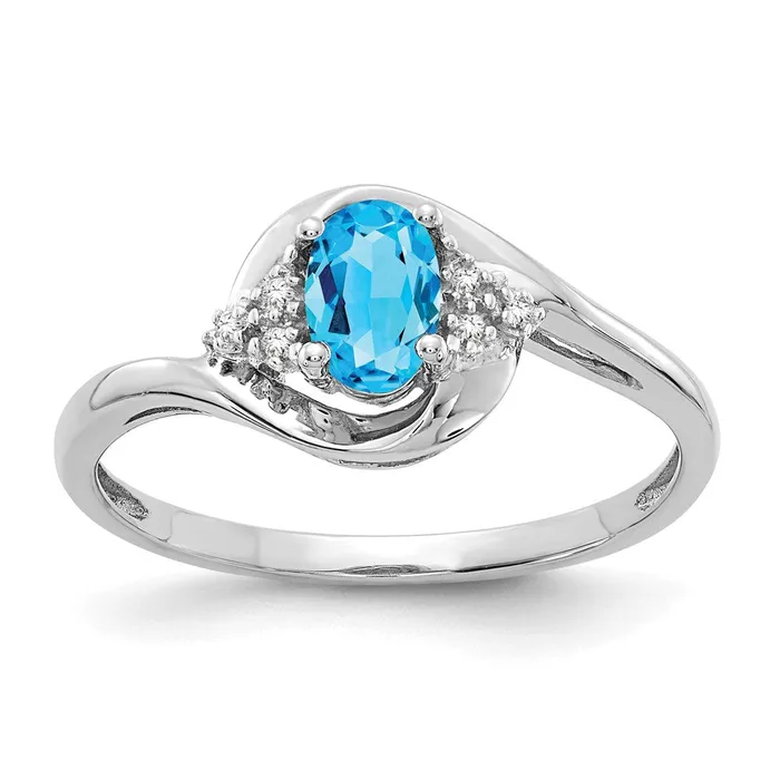 Solid 14k White Gold Simulated Blue Topaz and CZ Ring Goldia Rings