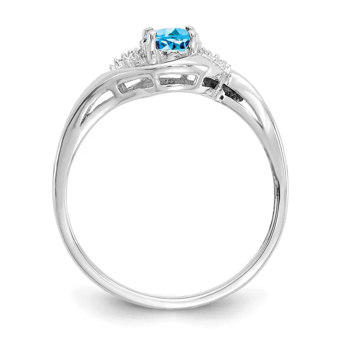 Solid 14k White Gold Simulated Blue Topaz and CZ Ring Goldia Rings