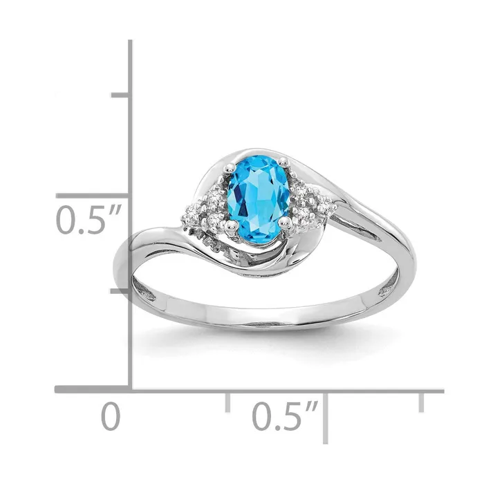 Solid 14k White Gold Simulated Blue Topaz and CZ Ring Goldia Rings