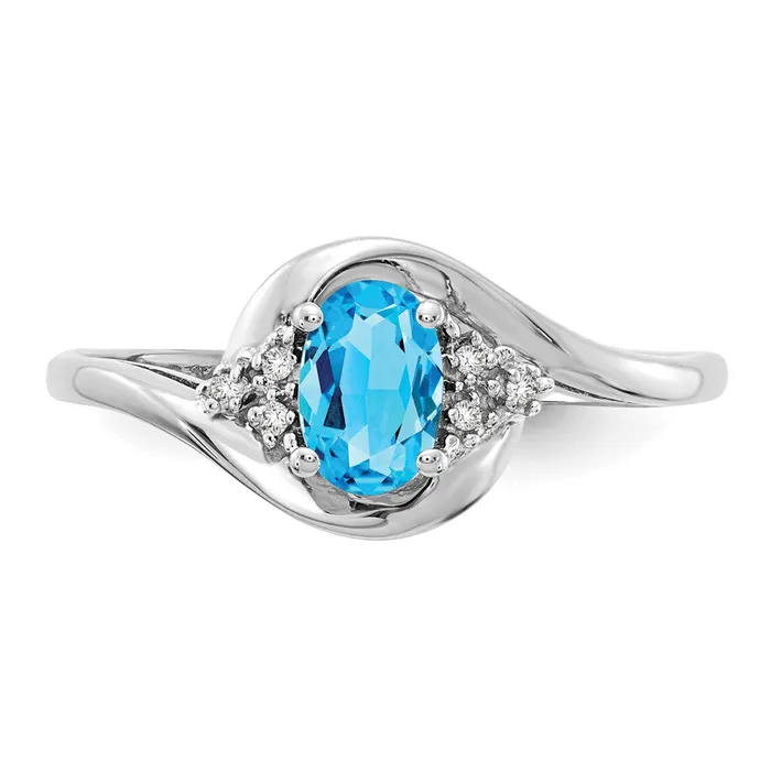 Solid 14k White Gold Simulated Blue Topaz and CZ Ring Goldia Rings