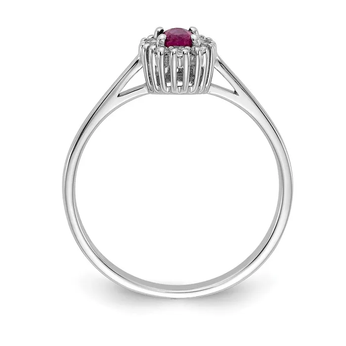 Solid 14k White Gold Simulated CZ and Oval Ruby Halo Ring Goldia Rings