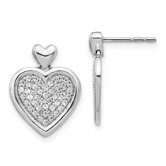 Solid 14k White Gold Simulated CZ Fancy Heart Post Earrings Goldia Earrings Solid 14k White Gold Simulated CZ Fancy Heart Post Earrings Goldia Earrings