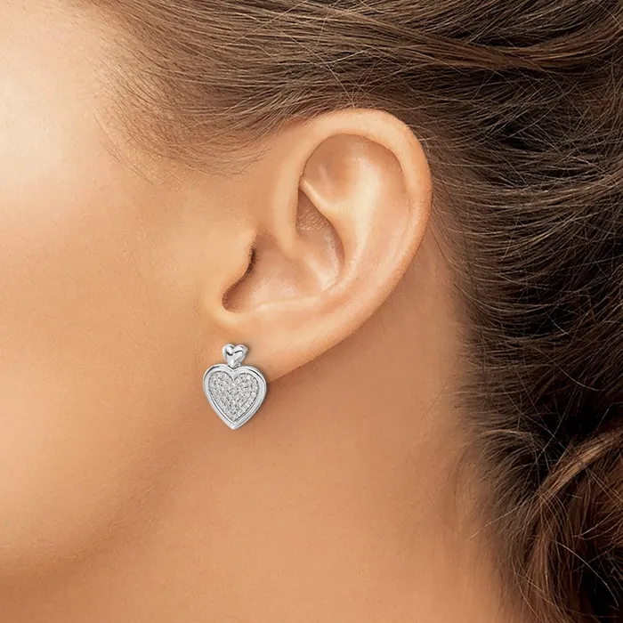 Solid 14k White Gold Simulated CZ Fancy Heart Post Earrings Goldia Earrings Solid 14k White Gold Simulated CZ Fancy Heart Post Earrings Goldia Earrings
