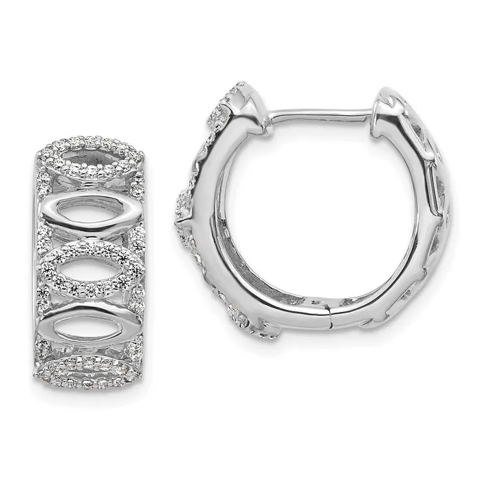 Solid 14k White Gold Simulated CZ Fancy Hoop Earrings Goldia Earrings