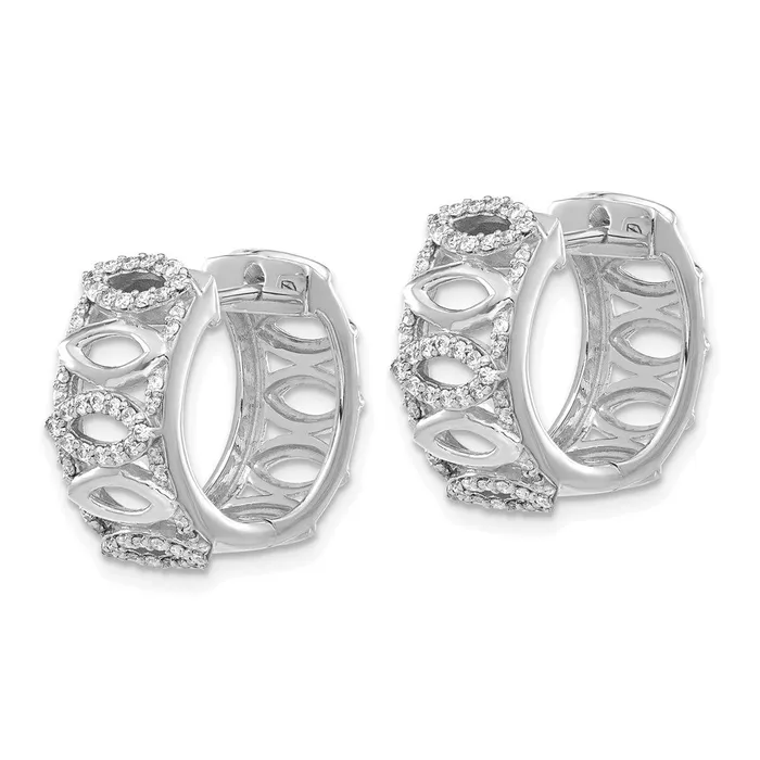 Solid 14k White Gold Simulated CZ Fancy Hoop Earrings Goldia Earrings Solid 14k White Gold Simulated CZ Fancy Hoop Earrings Goldia Earrings