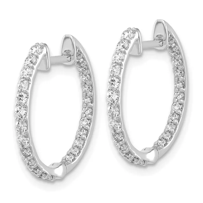 Solid 14k White Gold Simulated CZ InOut Hinged Hoop Earrings Goldia Earrings