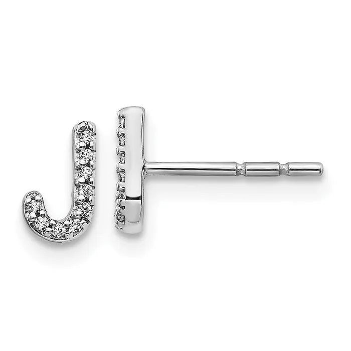 Solid 14k White Gold Simulated CZ Initial J Earrings Goldia Earrings