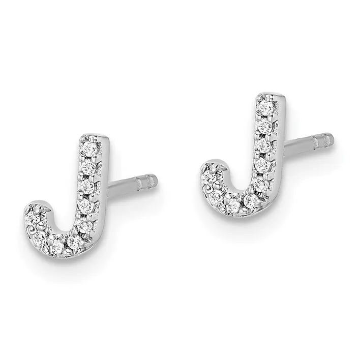 Solid 14k White Gold Simulated CZ Initial J Earrings Goldia Earrings