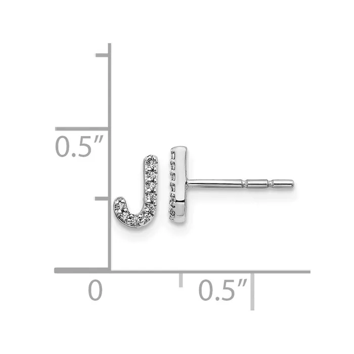 Solid 14k White Gold Simulated CZ Initial J Earrings Goldia Earrings