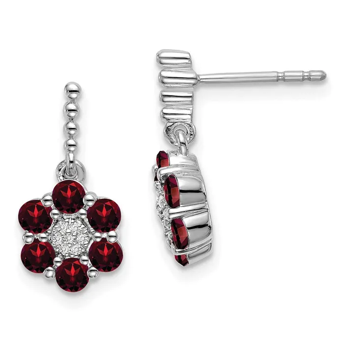 Solid 14k White Gold Simulated Garnet and CZ Earrings Goldia Earrings