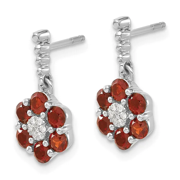 Solid 14k White Gold Simulated Garnet and CZ Earrings Goldia Earrings