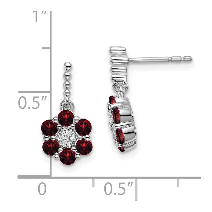 Solid 14k White Gold Simulated Garnet and CZ Earrings Goldia Earrings