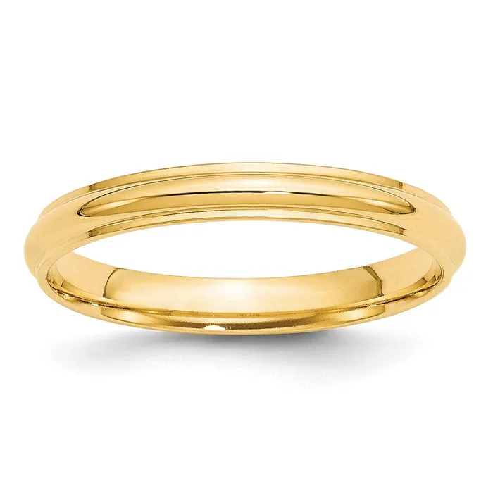 Solid 14K Yellow Gold 3mm Half Round with Edge MensWomens Wedding Band Ring Size 135 Goldia Rings