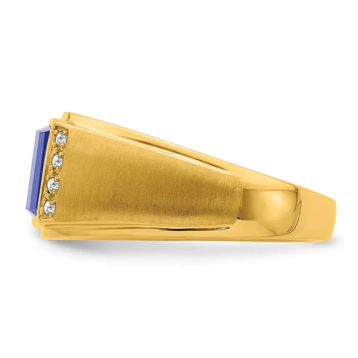 Solid 14k Yellow Gold Created Simulated Sapphire and CZ Mens Ring Goldia Rings