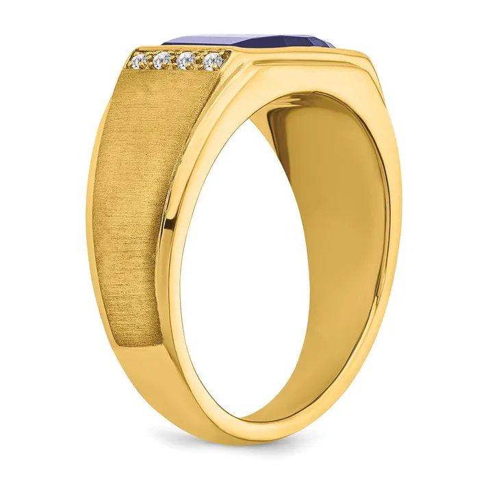 Solid 14k Yellow Gold Created Simulated Sapphire and CZ Mens Ring Goldia Rings