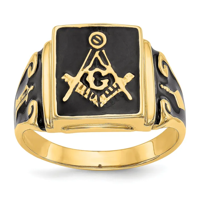 Solid 14k Yellow Gold Mens Masonic Enameled Ring Goldia Rings