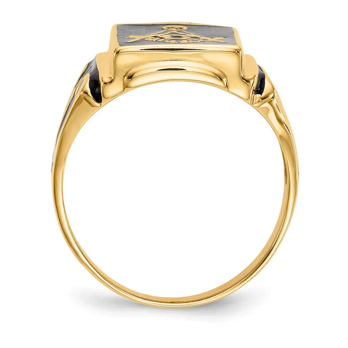 Solid 14k Yellow Gold Mens Masonic Enameled Ring Goldia Rings