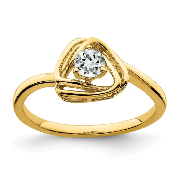 Solid 14k Yellow Gold Simulated White Topaz Triangle Ring Goldia Rings