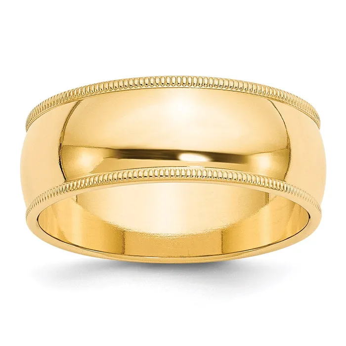 Solid 18K Yellow Gold 8mm Milgrain Half Round MensWomens Wedding Band Ring Size 135 Goldia Rings Solid 18K Yellow Gold 8mm Milgrain Half Round MensWomens Wedding Band Ring Size 135 Goldia Rings