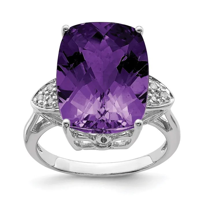 Sterling Silver 14K White Gold Plated CheckerCut Amethyst u0026 Diamond Gemstone Birthstone Ring Fine Jewelry Gift for Her Goldia Rings Sterling Silver 14K White Gold Plated CheckerCut Amethyst u0026 Diamond Gemstone Birthstone Ring Fine Jewelry Gift for Her Goldia Rings