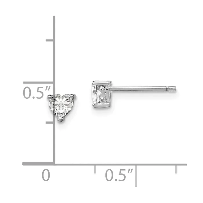 Sterling Silver 4mm Heart White Topaz Post Earrings Goldia Earrings