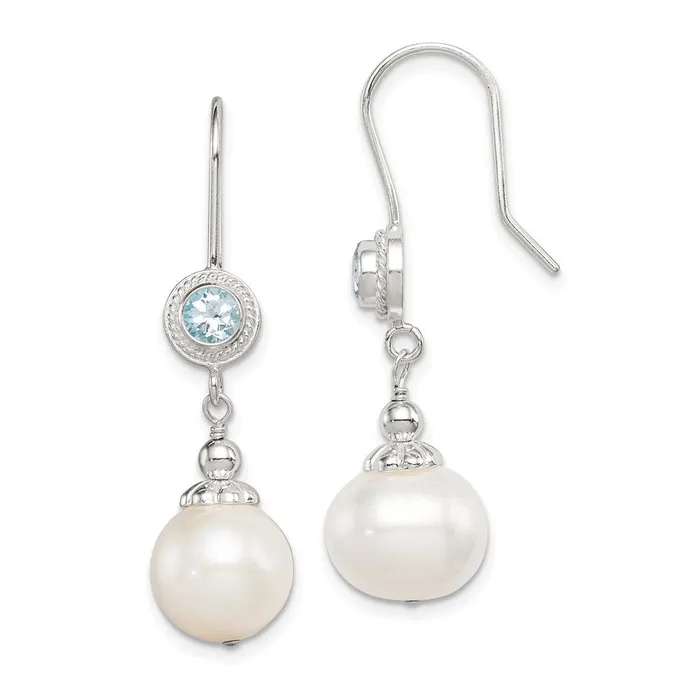 Sterling Silver Blue Topaz FW Cultured Pearl Drop Earrings Goldia Earrings