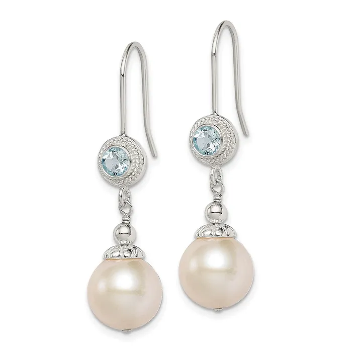 Sterling Silver Blue Topaz FW Cultured Pearl Drop Earrings Goldia Earrings