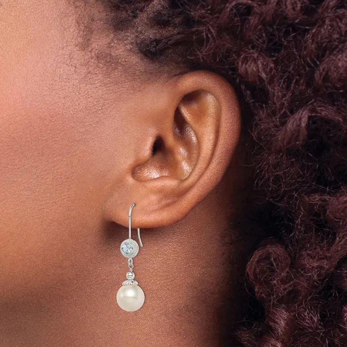 Sterling Silver Blue Topaz FW Cultured Pearl Drop Earrings Goldia Earrings