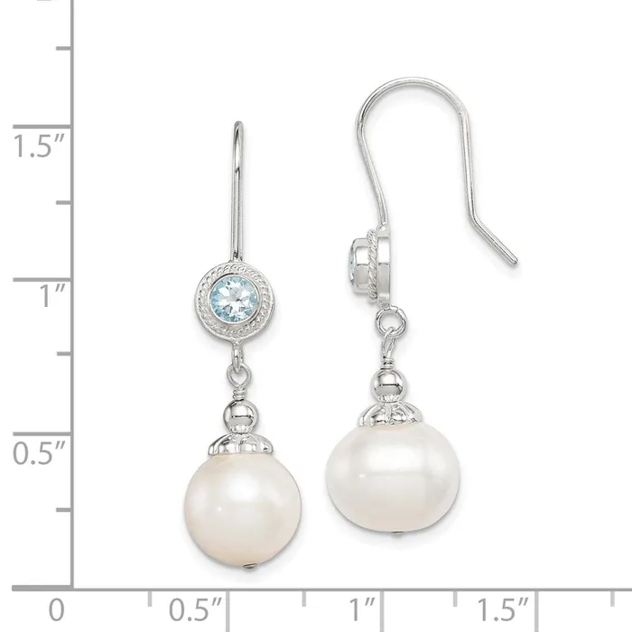 Sterling Silver Blue Topaz FW Cultured Pearl Drop Earrings Goldia Earrings