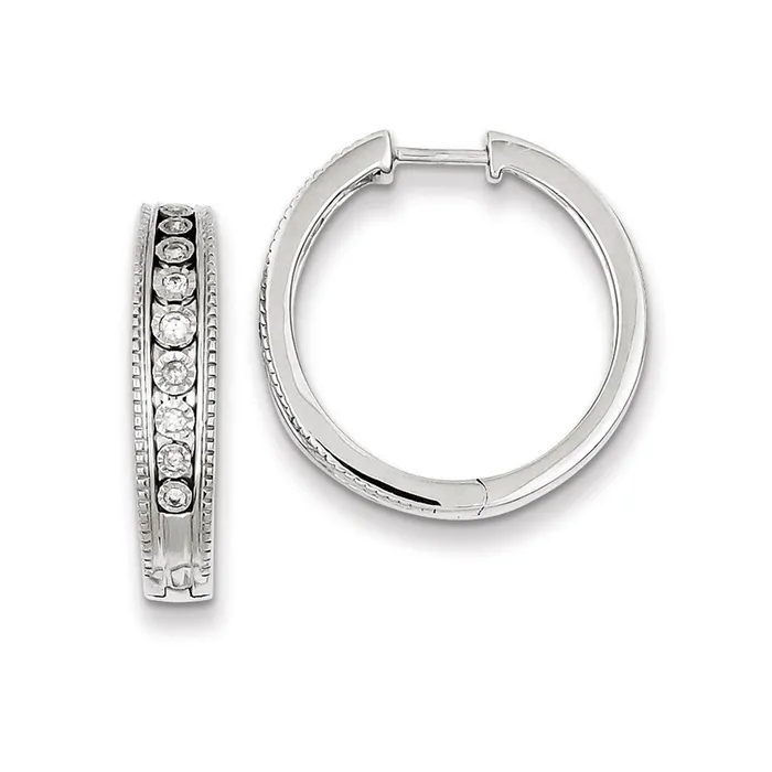 Sterling Silver Diamond Hinged Hooped Earrings Goldia Earrings