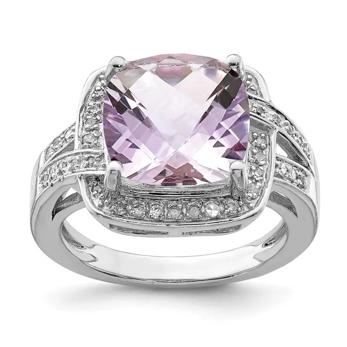 Sterling Silver Rhodium CheckerCut Pink Quartz u0026 Diamond Ring Goldia Rings Sterling Silver Rhodium CheckerCut Pink Quartz u0026 Diamond Ring Goldia Rings