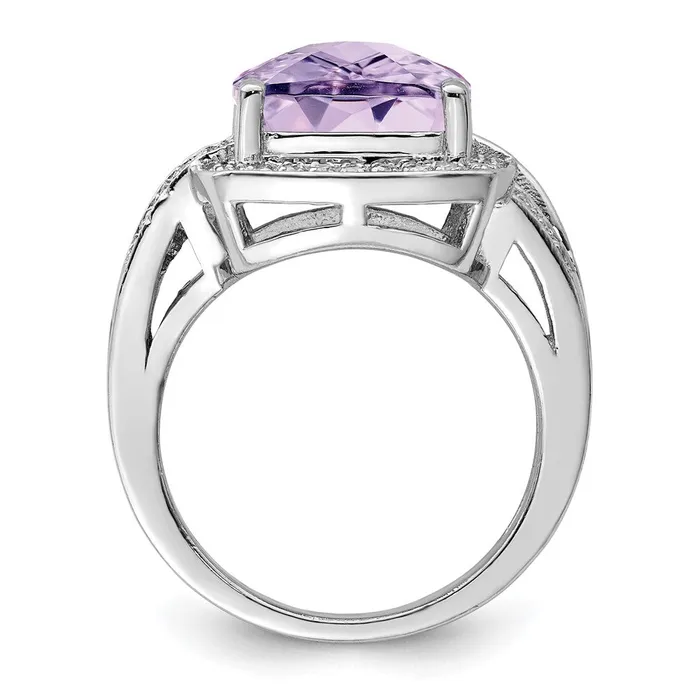 Sterling Silver Rhodium CheckerCut Pink Quartz u0026 Diamond Ring Goldia Rings