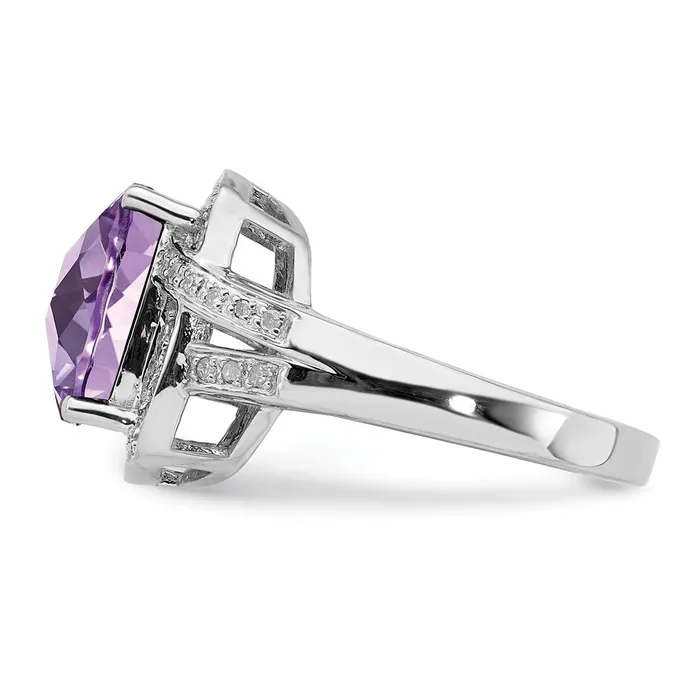 Sterling Silver Rhodium CheckerCut Pink Quartz u0026 Diamond Ring Goldia Rings