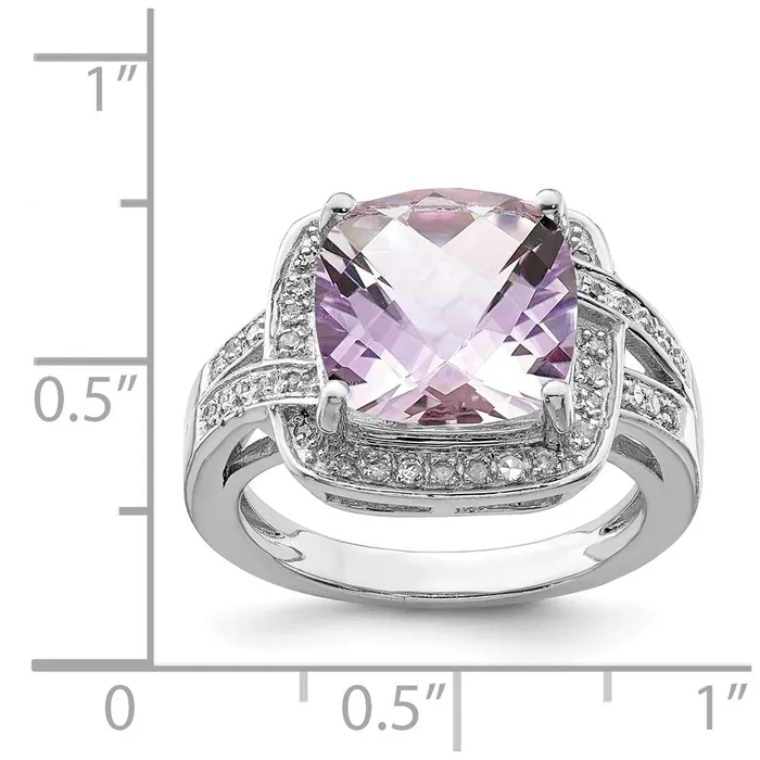 Sterling Silver Rhodium CheckerCut Pink Quartz u0026 Diamond Ring Goldia Rings