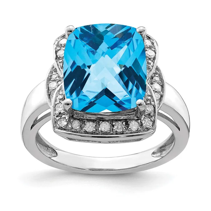 Sterling Silver Rhodium Diamond u0026 CheckerCut Blue Topaz Ring Goldia Rings Sterling Silver Rhodium Diamond u0026 CheckerCut Blue Topaz Ring Goldia Rings