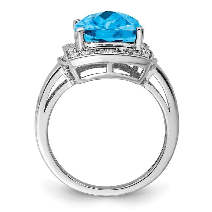 Sterling Silver Rhodium Diamond u0026 CheckerCut Blue Topaz Ring Goldia Rings