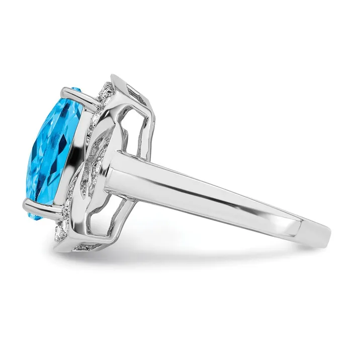 Sterling Silver Rhodium Diamond u0026 CheckerCut Blue Topaz Ring Goldia Rings