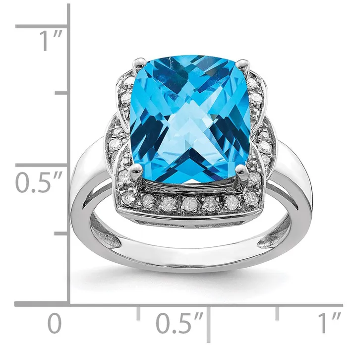 Sterling Silver Rhodium Diamond u0026 CheckerCut Blue Topaz Ring Goldia Rings