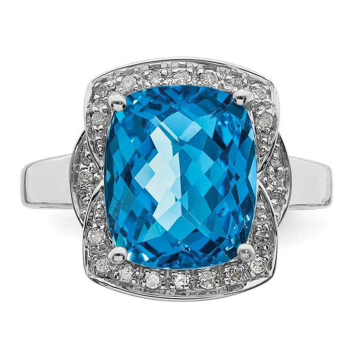 Sterling Silver Rhodium Diamond u0026 CheckerCut Blue Topaz Ring Goldia Rings